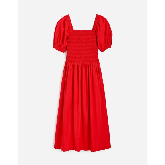 Madewell Women's Poplin Smocked Puff Sleeve Midi Dress NV027 Cerise Size M NWT - Picture 5 of 6